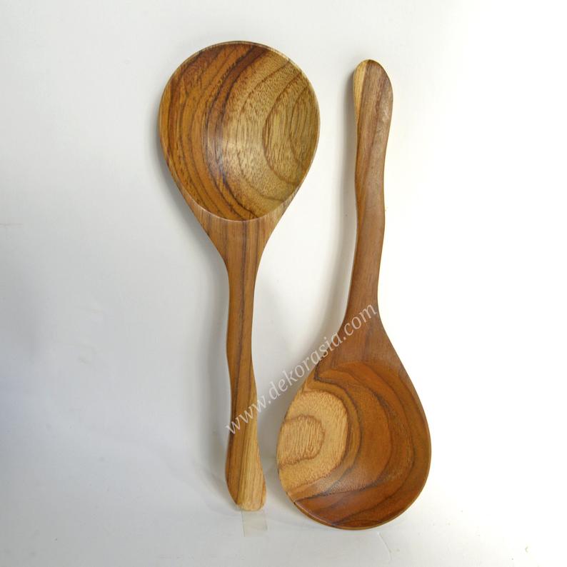 Teak Wood Round Wooden Rice Ladle Spoon - 9.1 inches length